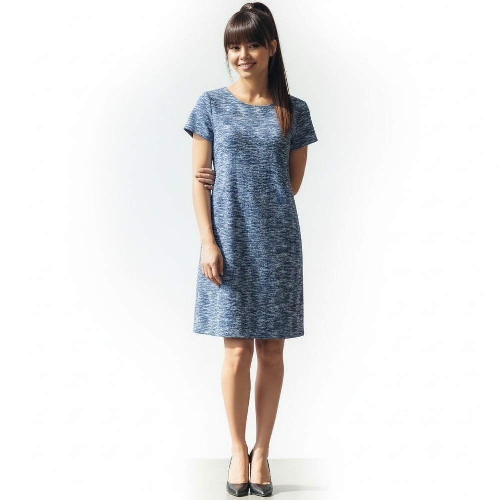 Ann Taylor LOFT Shift Dress 10P Blue White‎  Cotton Coastal Aesthetic Office